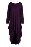 Purple Fashion Casual Solid Asymmetrical O Neck Long Sleeve Dresses