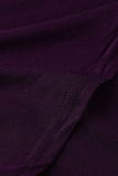 Purple Fashion Casual Solid Asymmetrical O Neck Long Sleeve Dresses