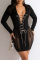 Black Fashion Sexy Solid Hollowed Out Patchwork See-through Turndown Collar Long Sleeve Dresses