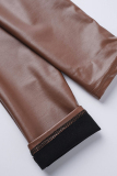 Brown Fashion Casual Solid Basic Skinny High Waist Pencil Trousers