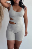 Grey Sexy Casual Solid Hollowed Out U Neck Skinny Romper