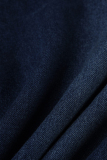 Dark Blue Fashion Casual Solid Hollowed Out Patchwork Chains Turndown Collar Plus Size Jumpsuits