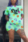 Mint green Casual Street Print Patchwork O Neck Short Sleeve Two Pieces