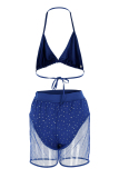 Light Blue Fashion Sexy Mesh Sequins Swimsuit Set
