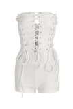 White Sexy Solid Bandage Hollowed Out Patchwork Strapless Regular Rompers