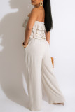 Apricot Sexy Casual Solid Bandage Hollowed Out Backless Strapless Sleeveless Two Pieces