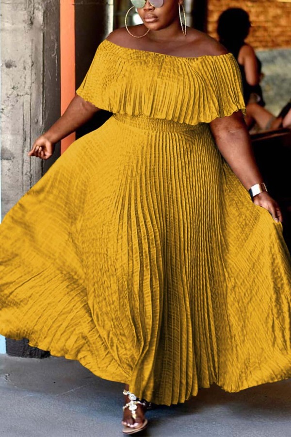 Yellow Fashion Celebrities Solid Patchwork Off the Shoulder A Line Dresses
