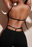 Black Sexy Solid Patchwork Backless Spaghetti Strap Skinny Jumpsuits