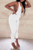 White Sexy Solid Patchwork Backless Halter Skinny Jumpsuits