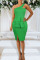 Green Fashion Sexy Solid Split Joint Backless Slit One Shoulder Sleeveless Dress