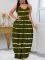 Army Green Casual Print Patchwork Spaghetti Strap Printed Dress Plus Size Dresses