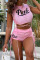 Pink Sexy Sportswear Print Patchwork Frenulum O Neck Sleeveless Two Pieces