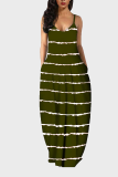 Army Green Casual Print Patchwork Spaghetti Strap Printed Dress Plus Size Dresses
