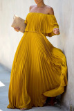 Yellow Fashion Celebrities Solid Patchwork Off the Shoulder A Line Dresses