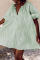 Green Casual Plaid Patchwork V Neck Cake Skirt Dresses