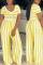 Yellow Casual Striped Print Split Joint O Neck Straight Jumpsuits