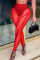 Red Sexy Solid Split Joint See-through High Waist Pencil Solid Color Bottoms