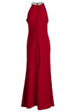 Red Sexy Elegant Solid Patchwork Without Belt Hot Drill Halter Trumpet Mermaid Dresses