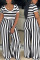 Black Casual Striped Print Split Joint O Neck Straight Jumpsuits