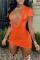 Orange Sexy Casual Solid Basic V Neck Short Sleeve Dress Dresses