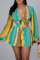Yellow Casual Striped Print Bandage Patchwork V Neck Long Sleeve Two Pieces