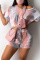 Pink Fashion Casual Print Tie Dye Basic O Neck Short Sleeve Two Pieces
