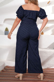Red Casual Sweet Print Polka Dot Patchwork Plus Size Jumpsuits