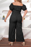 Red Casual Sweet Print Polka Dot Patchwork Plus Size Jumpsuits