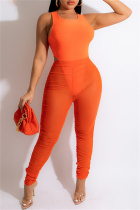 Orange Fashion Sexy Solid See-through O Neck Sleeveless Two Pieces