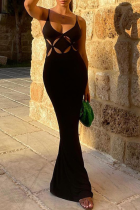 Black Sexy Solid Hollowed Out Spaghetti Strap Trumpet Mermaid Dresses