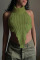 Green Sexy Casual Solid Backless Asymmetrical Turtleneck Tops