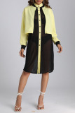 Yellow Casual Solid Patchwork Buckle See-through Mandarin Collar Two Pieces