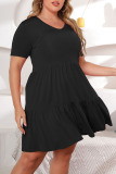 Black Casual Solid Patchwork O Neck A Line Plus Size Dresses
