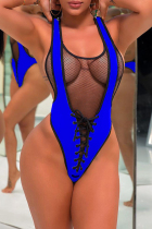 Blue Fashion Sexy Mesh One-Piece Swimsuit