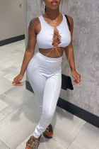 White Sexy Casual Solid Vests Pants O Neck Sleeveless Two Pieces