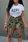 Camouflage Casual Print Tassel Patchwork O Neck Short Sleeve Two Pieces