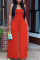 Tangerine Red Casual Solid Split Joint Strapless Straight Jumpsuits