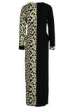 Blue Fashion Casual Print Leopard Patchwork O Neck Long Sleeve Dress
