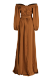 Light Brown Fashion Sexy Solid Backless Slit Off the Shoulder Long Dress Dresses