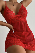 Red Sexy Solid Embroidered Split Joint See-through Valentines Day Lingerie