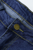 Dark Blue Fashion Casual Solid Ripped Plus Size Jeans
