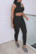 Black Casual Sportswear Solid Hollowed Out Patchwork O Neck Sleeveless Two Pieces
