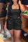 Black Casual Solid Patchwork Asymmetrical Square Collar Sleeveless Two Pieces