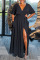 Black Casual Solid Patchwork V Neck Straight Dresses