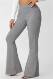 Grey Fashion Casual Solid Basic Regular High Waist Speaker Trousers