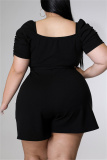 Blue Fashion Casual Solid Hollowed Out V Neck Plus Size Romper