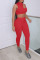 Red Casual Sportswear Solid Hollowed Out Patchwork O Neck Sleeveless Two Pieces