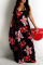 Red Sweet Print Patchwork Spaghetti Strap Sling Dress Plus Size Dresses