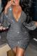 Silver Sexy Solid Bright Silk V Neck Irregular Dress Dresses