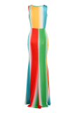 Rainbow Color Fashion Sexy Print Basic V Neck Sleeveless Dress